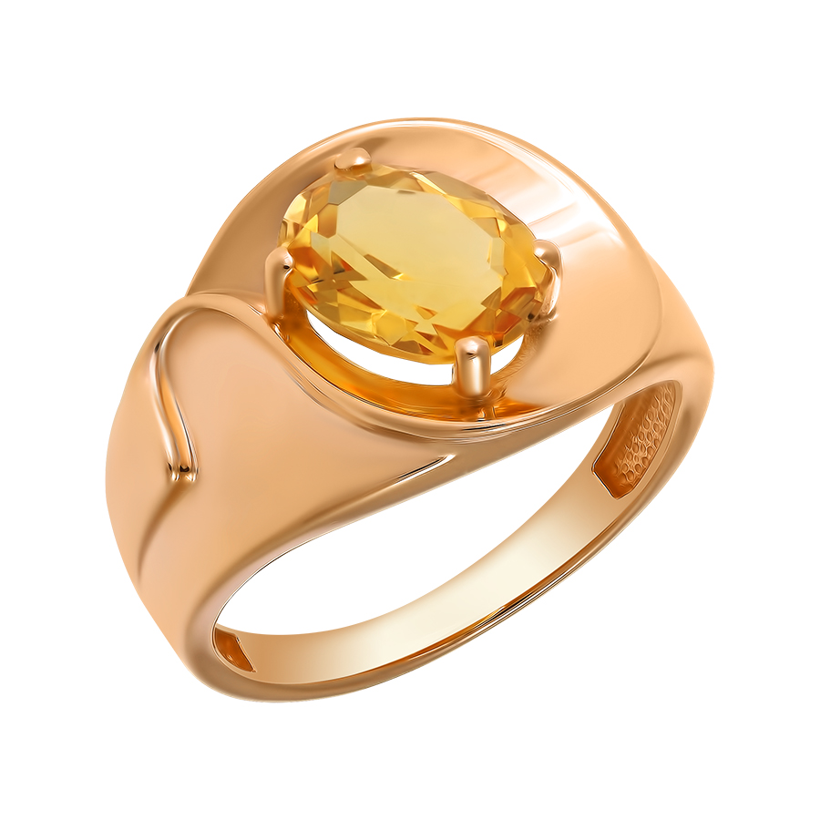 Кольцо, золото, цитрин, 1-1100